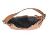 Leren Schoudertas Ambra cognac leer zilver beslag trendy chique damestassen kopen bestellen binnenkant