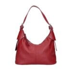 Leren Schoudertas Ambra rood rode leer zilver beslag trendy chique damestassen kopen bestellen