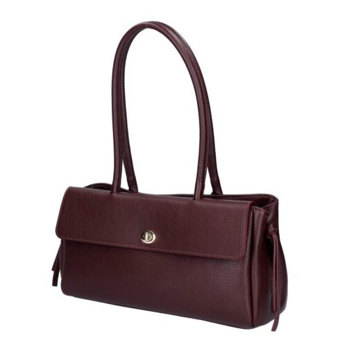 Leren Schoudertas Astrid bordeaux bordeauxrood leer gouden draaislot voorvak met flap trendy chique damestassen kopen