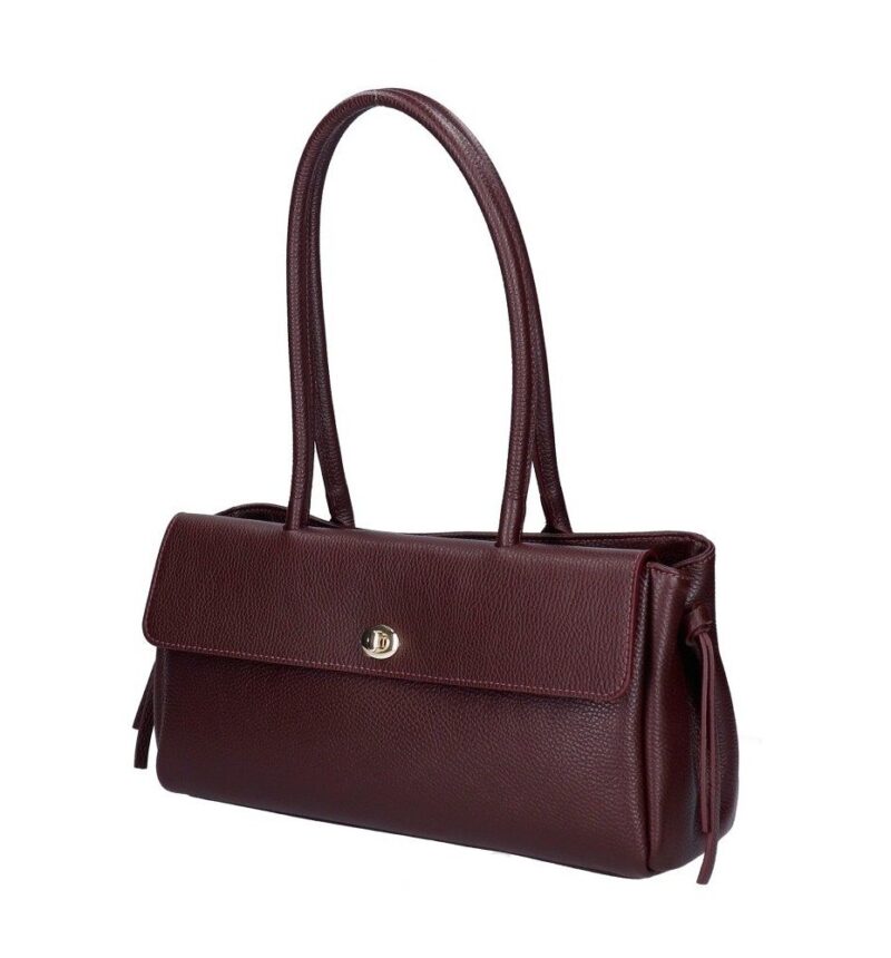Leren Schoudertas Astrid bordeaux bordeauxrood leer gouden draaislot voorvak met flap trendy chique damestassen kopen