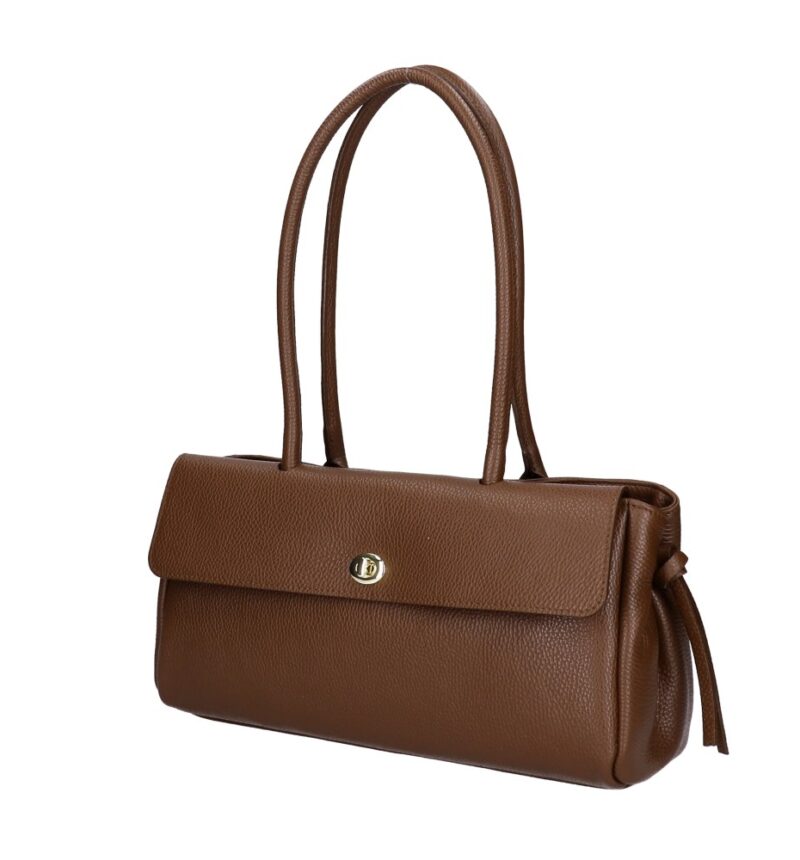 Leren Schoudertas Astrid bruin bruine leer gouden draaislot voorvak met flap trendy chique damestassen kopen