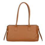 Leren Schoudertas Astrid cognac leer gouden draaislot voorvak met flap trendy chique damestassen kopen achterkant
