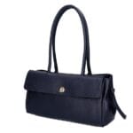 Leren Schoudertas Astrid donkerblauw donkerblauwe navy leer gouden draaislot voorvak met flap trendy chique damestassen kopen