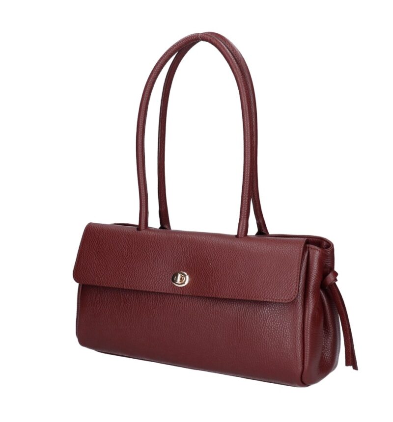 Leren Schoudertas Astrid donkerrood donkerrode leer gouden draaislot voorvak met flap trendy chique damestassen kopen