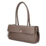 Leren Schoudertas Astrid donkertaupe leer gouden draaislot voorvak met flap trendy chique damestassen kopen