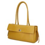 Leren Schoudertas Astrid mosterdgele mosterdgeel leer gouden draaislot voorvak met flap trendy chique damestassen kopen