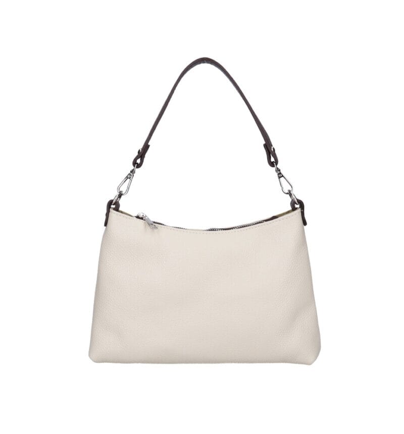 Leren Schoudertas Carmela beige donkerbruin hengsel rits extra lang hengsel achtervak kleine tassen dames kopen