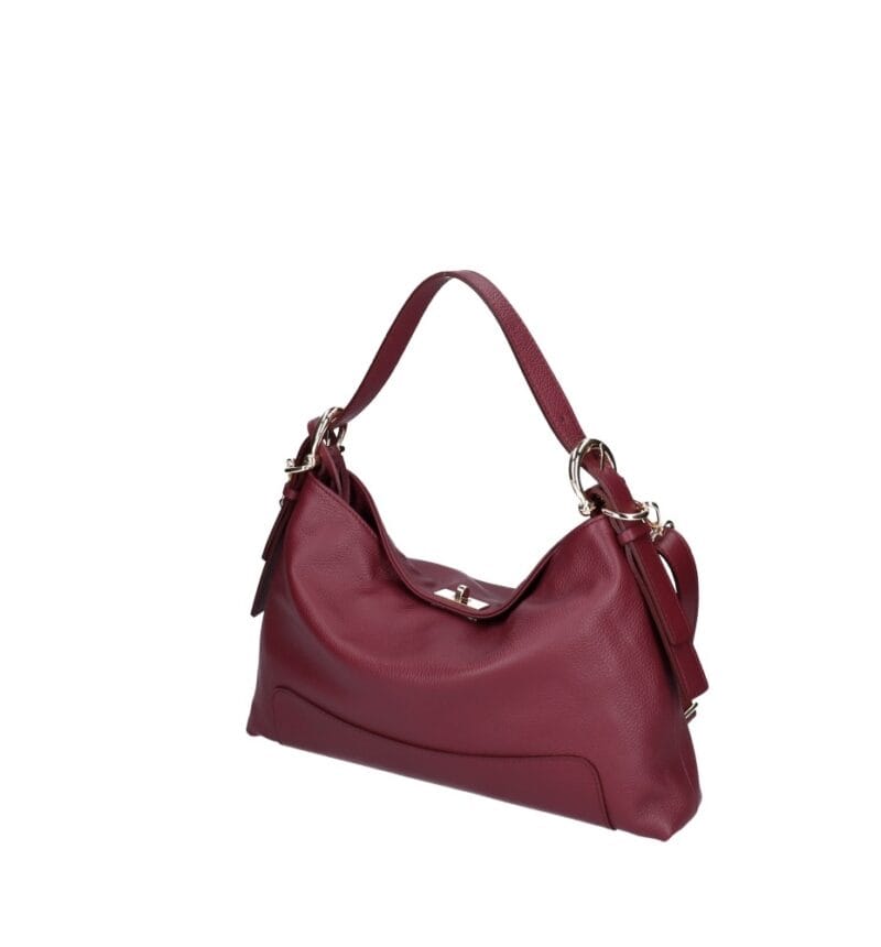 Leren Schoudertas Debbi wijnrood wijnrode leer schoudertassen flap gouden draaislot trendy suede dames tassen kopen bestellen zij