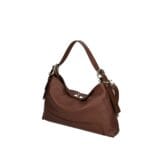 Leren Schoudertas Debbi bruin bruine leer schoudertassen flap gouden draaislot trendy suede dames tassen kopen bestellen