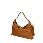 Leren Schoudertas Debbi cognac leer schoudertassen flap gouden draaislot trendy suede dames tassen kopen bestellen zij