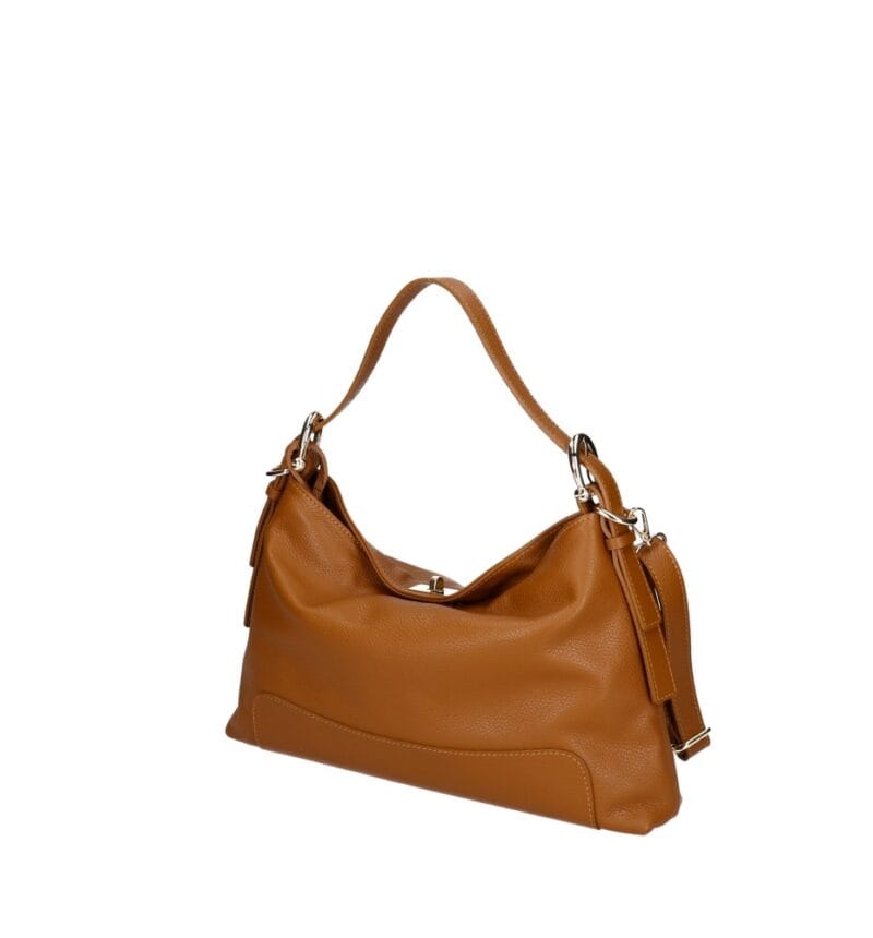 Leren Schoudertas Debbi cognac leer schoudertassen flap gouden draaislot trendy suede dames tassen kopen bestellen zij