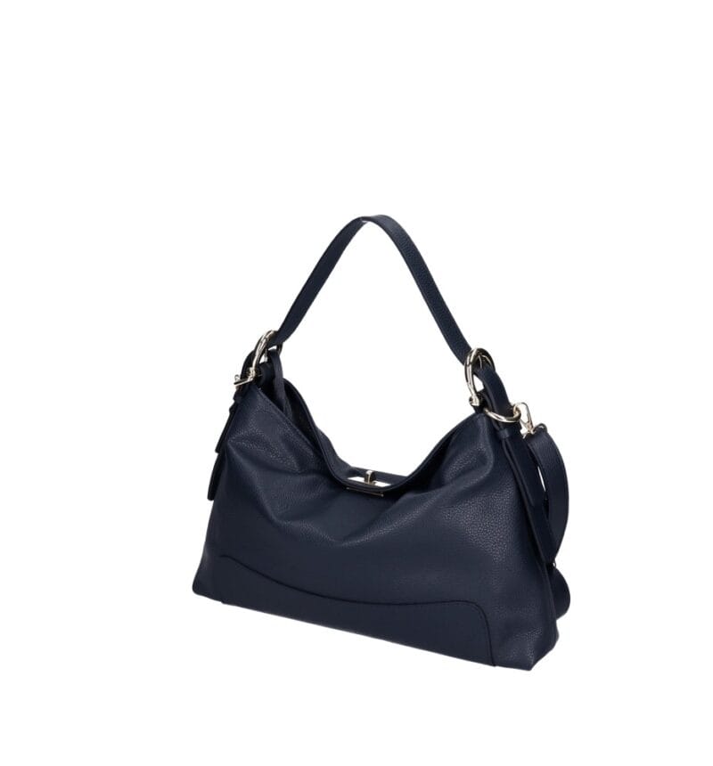 Leren Schoudertas Debbi donkerblauw blauwe navy leer schoudertassen flap gouden draaislot trendy suede dames tassen kopen bestellen