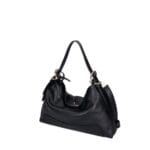Leren Schoudertas Debbi zwart zwarte leer schoudertassen flap gouden draaislot trendy suede dames tassen kopen bestellen zij