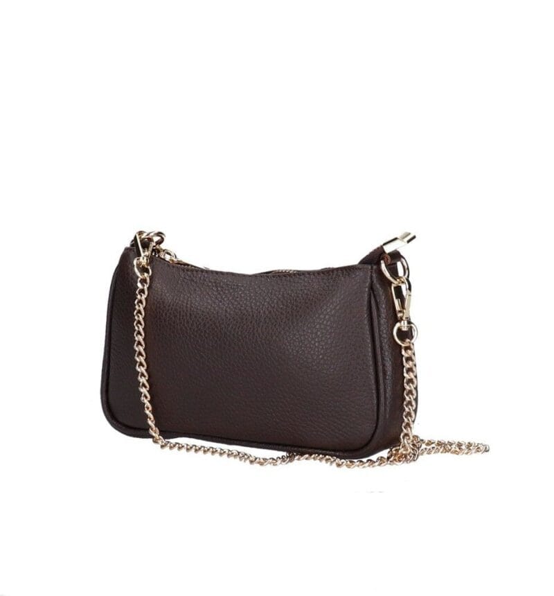 Leren Schoudertas Fiona donkerbruin donkerbruine shoudertassen crossbodytas dames gouden kettinghengsel kopen bestellen zij