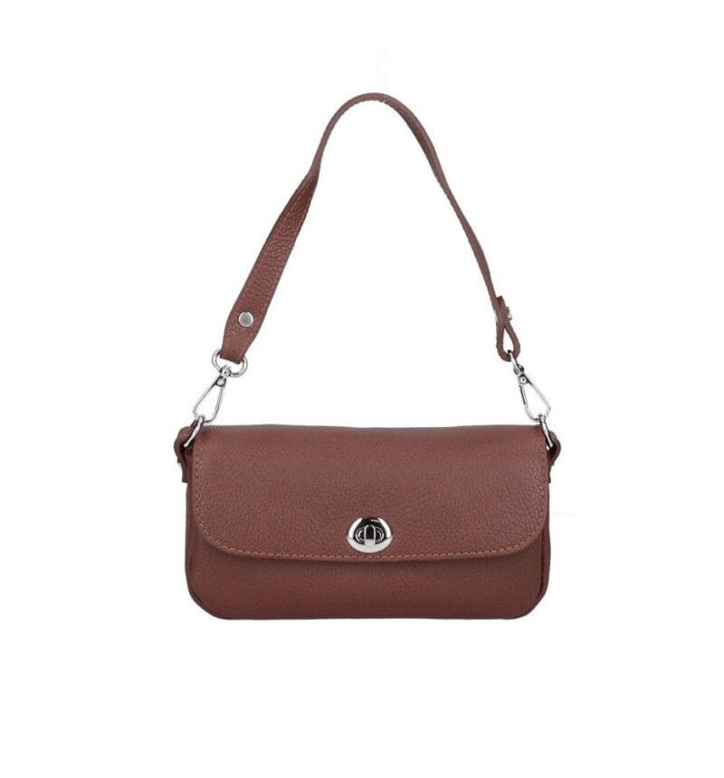Leren Schoudertas Francis bruin bruine kleine schoudertassen festivaltassen zilver beslag trendy leuke kopen bestellen tassen side