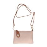 Leren Schoudertas Melanie clutch Poederroze roze cognac flap schoudertassen gouden draaislot extra lang hengsel kopen bestellen
