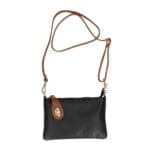 Leren Schoudertas Melanie clutch zwart zwarte cognac flap schoudertassen gouden draaislot extra lang hengsel kopen bestellen