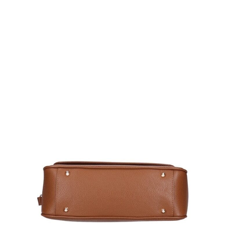 Leren Schoudertas Melissa cognac stevige leren dames tas gouden siergesp sluiting italiaans leder kopen bestellen studs onderkant