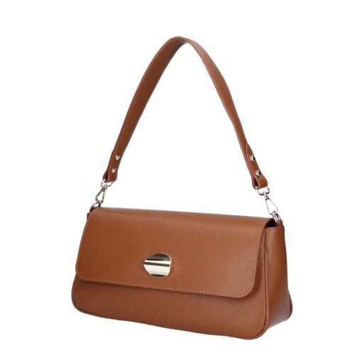 Leren Schoudertas Melissa cognac stevige leren dames tas gouden siergesp sluiting italiaans leder kopen bestellen zij