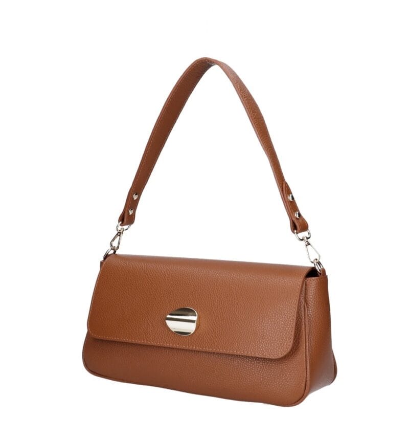 Leren Schoudertas Melissa cognac stevige leren dames tas gouden siergesp sluiting italiaans leder kopen bestellen zij