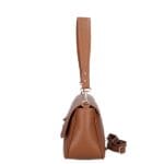 Leren Schoudertas Melissa cognac stevige leren dames tas gouden siergesp sluiting italiaans leder kopen bestellen zijkant