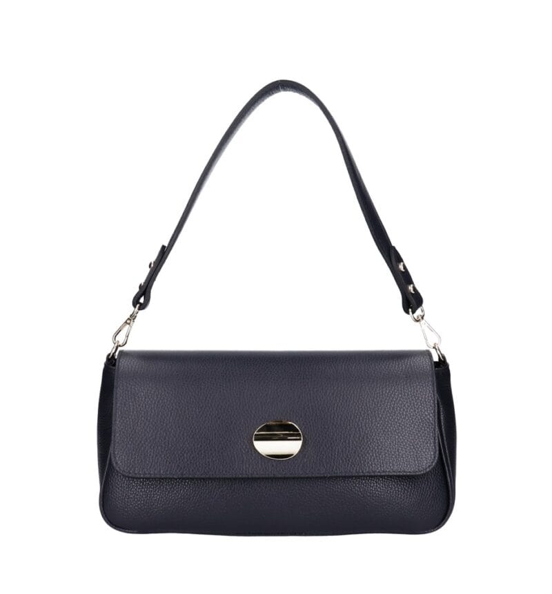 Leren Schoudertas Melissa donkerblauw donkerblauwe navy stevige leren dames tas gouden siergesp sluiting italiaans leder kopen bestellen