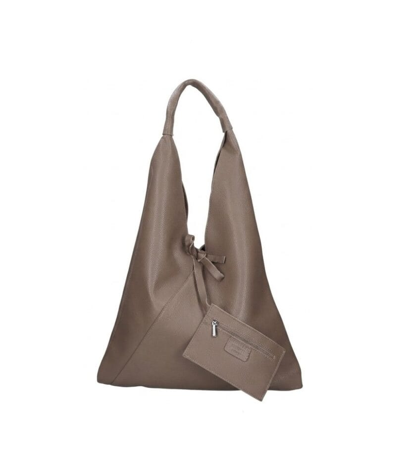 Leren Schoudertas Renee donkertaupe zacht leer extra etui ruime dames shoppers kopen bestellen