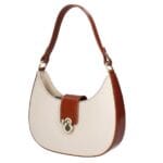 Leren Schoudertas Robine beige met cognac details stevige chique schoudertassen leer dames zilver kopen bestellen