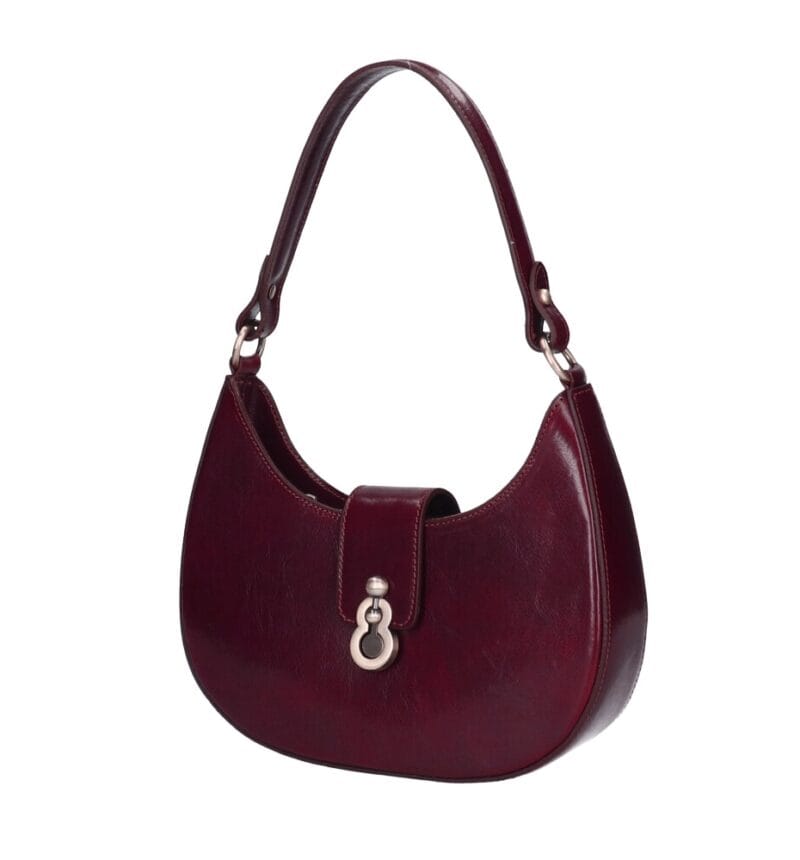 Leren Schoudertas Robine bordeauxrood bordeaux details stevige chique schoudertassen leer dames zilver kopen bestellen unieke sluiting
