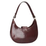 Leren Schoudertas Robine bruin bruine details stevige chique schoudertassen leer dames zilver kopen bestellen unieke sluiting achter