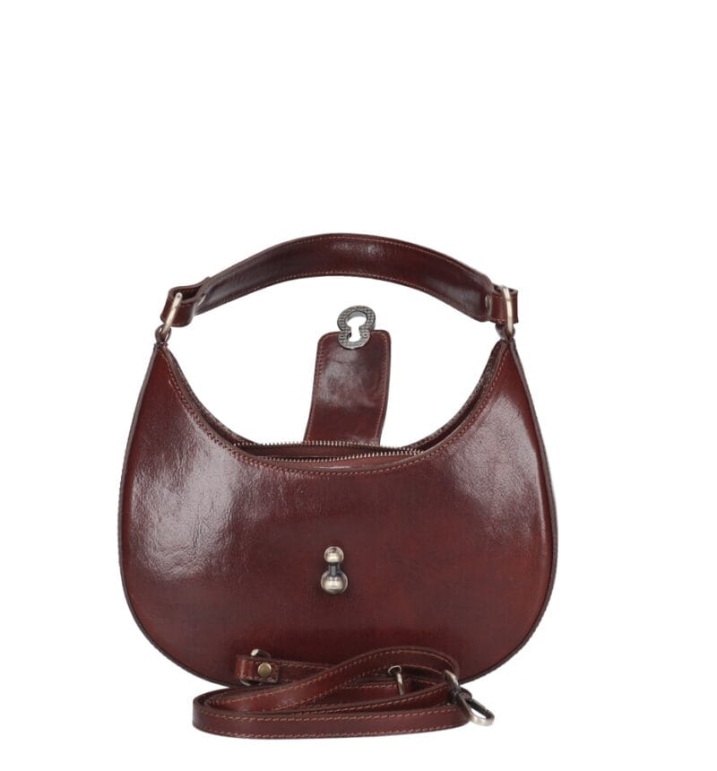 Leren Schoudertas Robine bruin bruine details stevige chique schoudertassen leer dames zilver kopen bestellen unieke sluiting detail