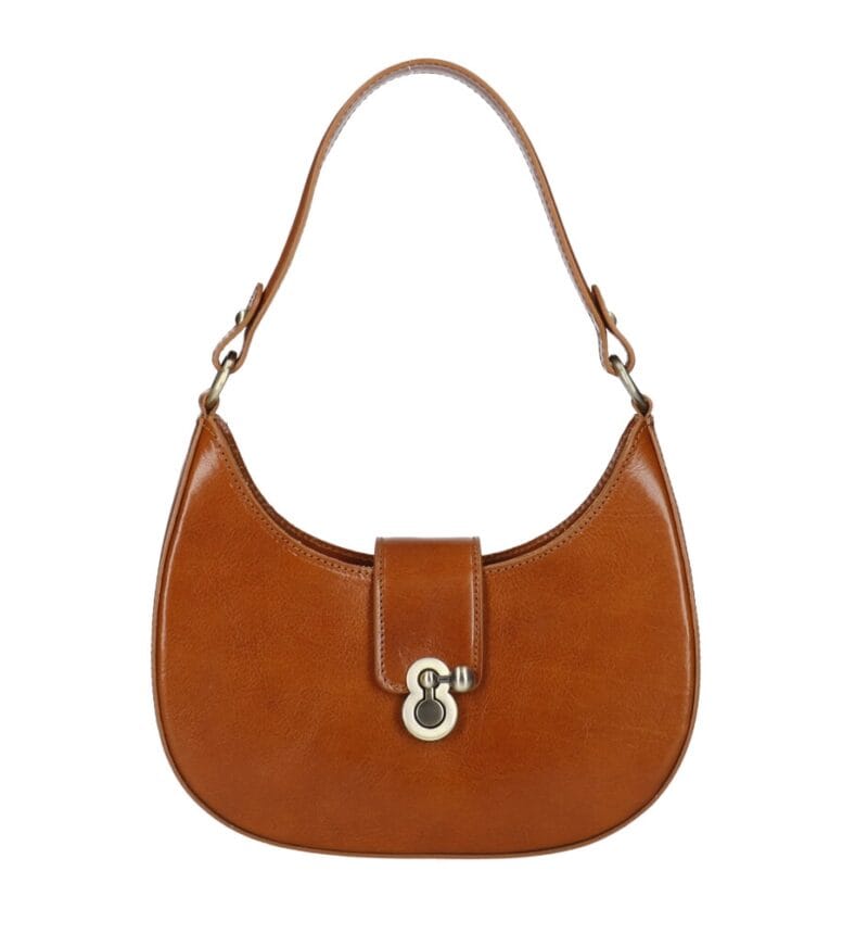 Leren Schoudertas Robine cognac details stevige chique schoudertassen leer dames zilver kopen bestellen unieke sluiting 1