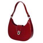 Leren Schoudertas Robine rood rode details stevige chique schoudertassen leer dames zilver kopen bestellen unieke sluiting zij
