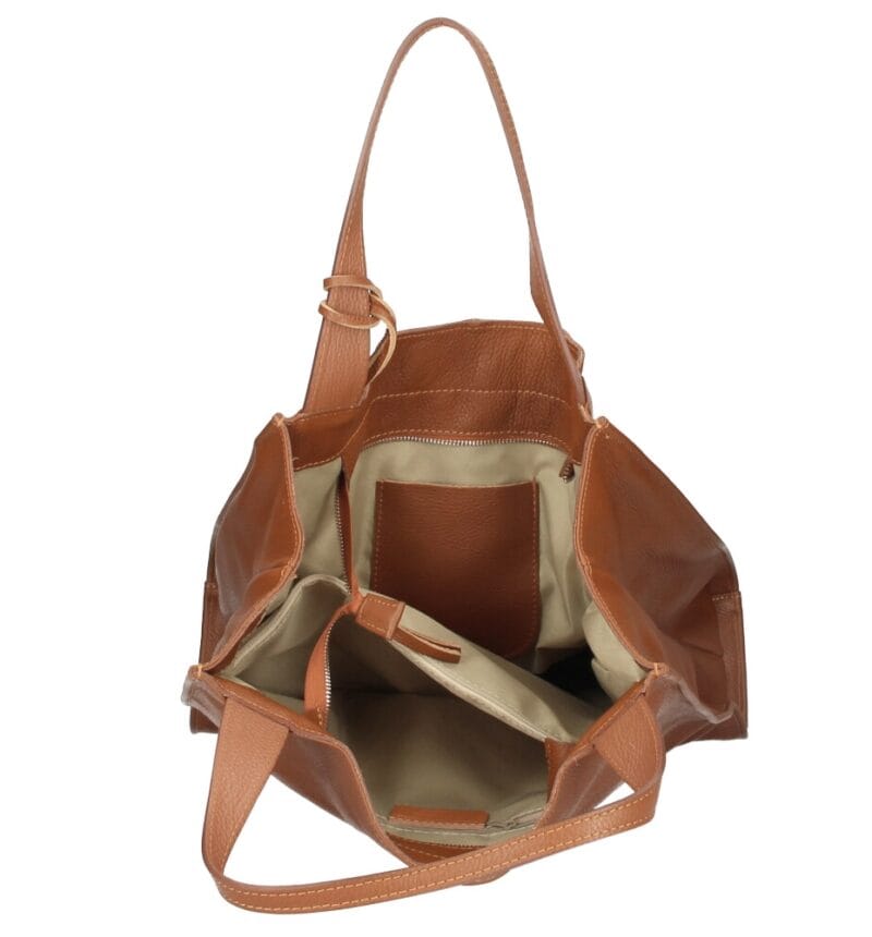 Leren Schoudertas xenia cognac leer leder schoudertas leren hengsel chique luxe suede leer tassen dames kopen bestellen italiaans binnenkant