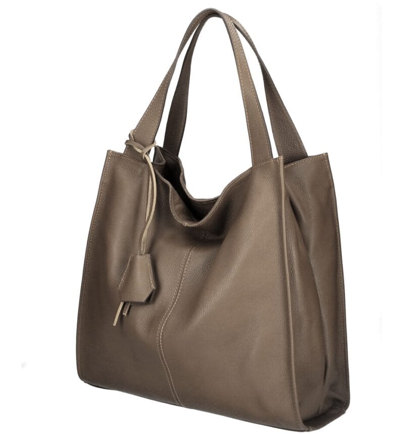 Leren Schoudertas xenia donkertaupe leer leder schoudertas leren hengsel chique luxe suede leer tassen dames kopen bestellen italiaans