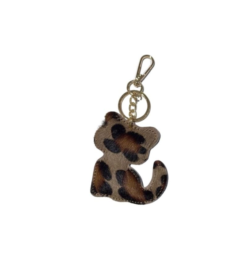 Leren Sleutelhanger Meadow taupe leopard dierenhuid dierenvacht katten vorm leer sleutelhangers tashangers kopen bestellen