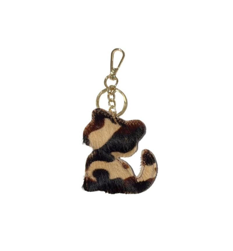 Leren Sleutelhanger Meadow zwart bruin taupe dierenhuid dierenvacht katten vorm leer sleutelhangers tashangers kopen bestellen