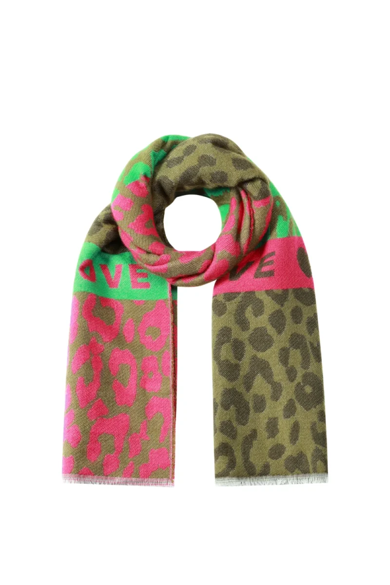 Multikleurige Wintersjaal Leopardprint Love groen legergroen fuchsia sjaals leopard print tweekleurig wintersjaals kopen bestellen yehwang