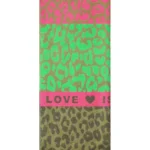 Multikleurige Wintersjaal Leopardprint Love groen legergroen fuchsia sjaals leopard print tweekleurig wintersjaals kopen bestellen yehwang detail