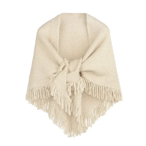 Driehoekssjaal Elegance Franjes beige dames omslagdoeken sjaals yehang warm kopen bestellen