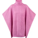 Roze Kabel Gebreide Poncho Trui Truien Hoge col kraag warme trendy dames ponchos lang sjaals omslagdoeken kopen bestellen yehwang