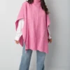 Roze Kabel Gebreide PonchoTrui Truien warme trendy dames ponchos lang sjaals omslagdoeken kopen bestellen yehwang model