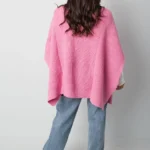 Roze Kabel Gebreide PonchoTrui Truien warme trendy dames ponchos lang sjaals omslagdoeken kopen bestellen yehwang model achterkant