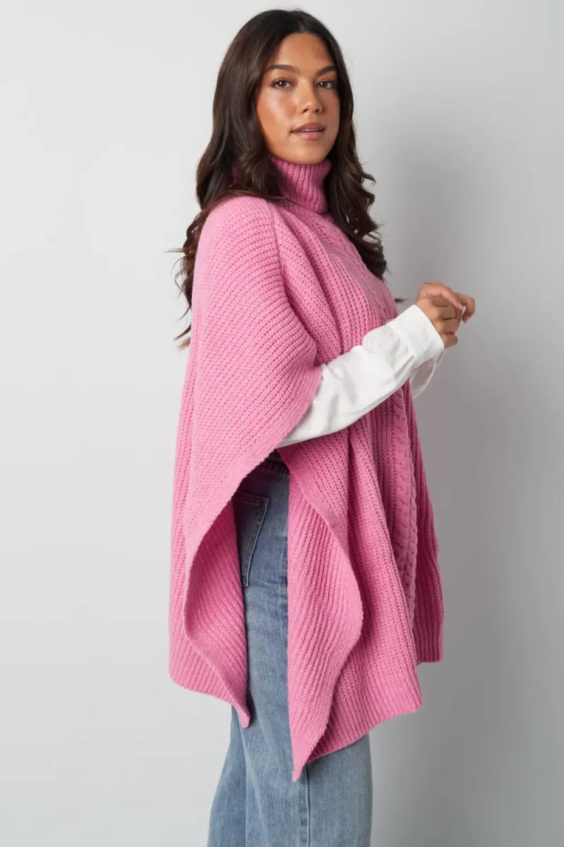 Roze Kabel Gebreide Poncho Trui Truien warme trendy dames ponchos lang sjaals omslagdoeken kopen bestellen yehwang model zij