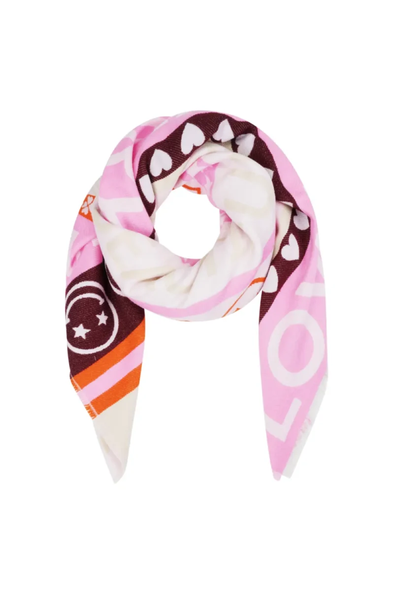 Roze Sjaal Bright Day printsjaal hartjes tekst Love multikleurige dames sjaals yehwang kopen bestellen