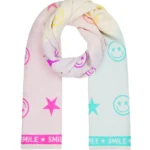 Sjaals Smilyes en Stars blauw fuchsia geel kleurrijke print dames sjaals yehwang kopen bestellen