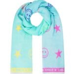 Sjaals Smilyes en Stars licht blauwe mint kleurrijke print dames sjaals yehwang kopen bestellen