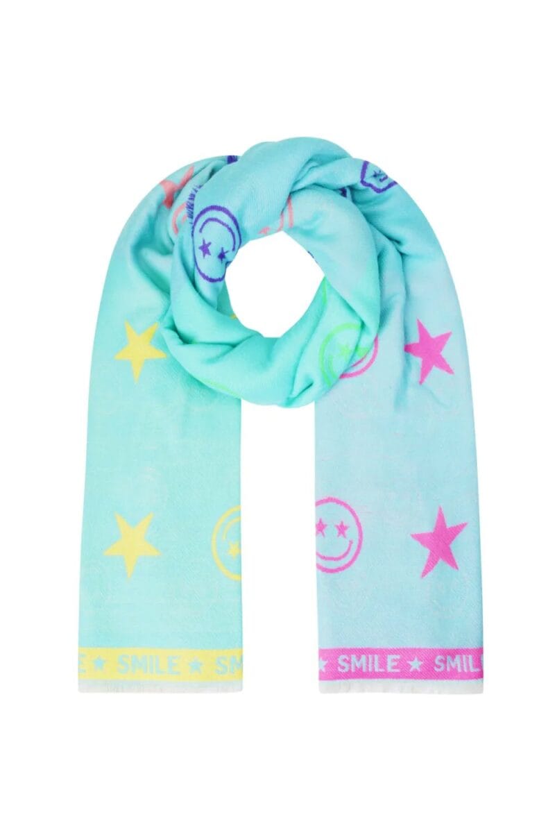 Sjaals Smilyes en Stars licht blauwe mint kleurrijke print dames sjaals yehwang kopen bestellen