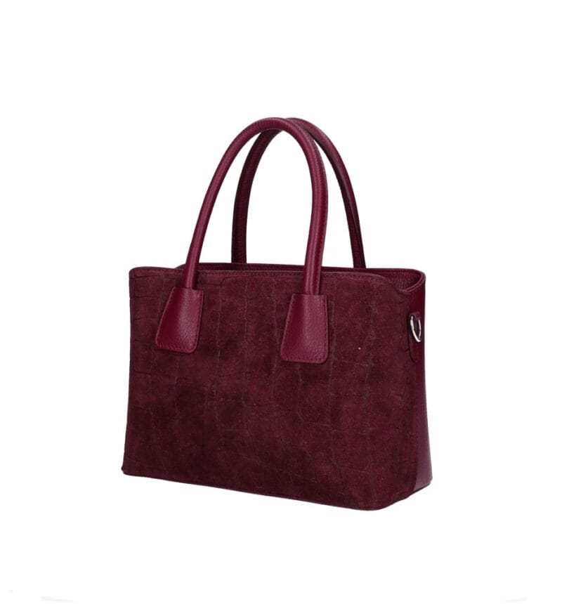 Suede Handtas Adelaide bordeaux Dollaro-leer met suède krokodillenprint leren handvaten chique tassen kopen bestellen dames zij