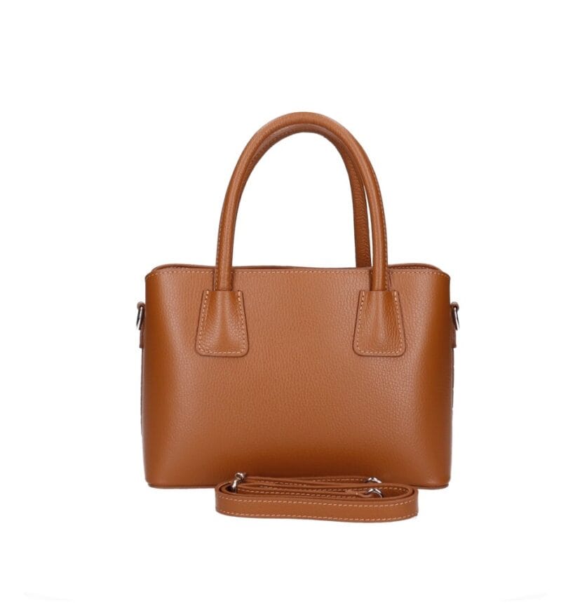 Suede Handtas Adelaide cognac Dollaro-leer met suède krokodillenprint leren handvaten chique tassen kopen bestellen dames achterkant